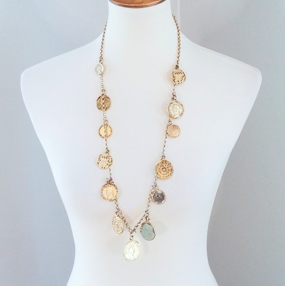 Vintage 70s YSL Gold Coin Medallion Necklace Lrg - Picture 9 of 13